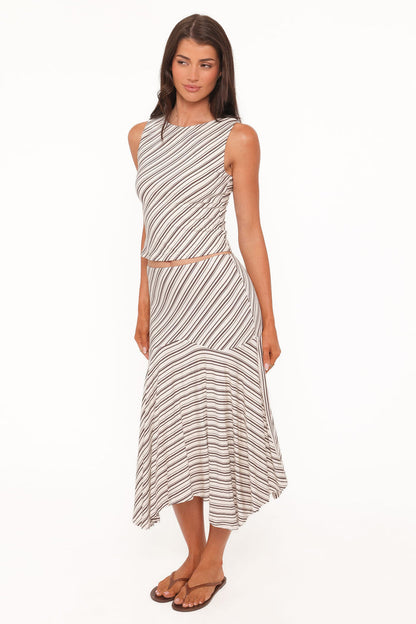 Petal and Pup USA SETS Amber Skirt Set - Cream/Brown Stripe