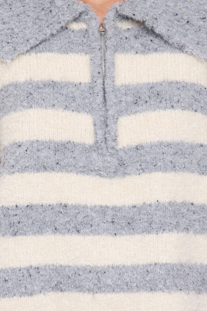 Petal and Pup USA KNITWEAR Angelica 1/4 Zip Sweater - Denim Blue Stripe