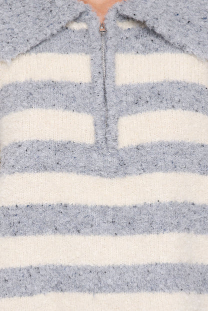 Petal and Pup USA KNITWEAR Angelica 1/4 Zip Sweater - Denim Blue Stripe