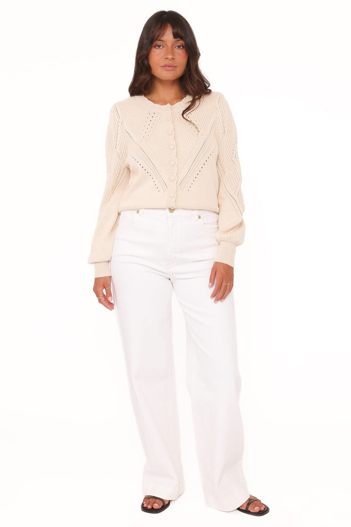Petal and Pup USA KNITWEAR Annika Puff Sleeve Cardigan - Cream
