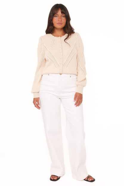 Petal and Pup USA KNITWEAR Annika Puff Sleeve Cardigan - Cream