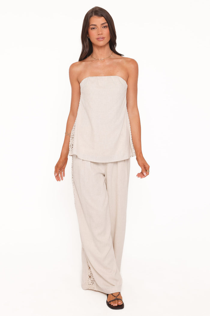 Petal and Pup USA BOTTOMS Arles Wide Leg Pants - Beige Lace