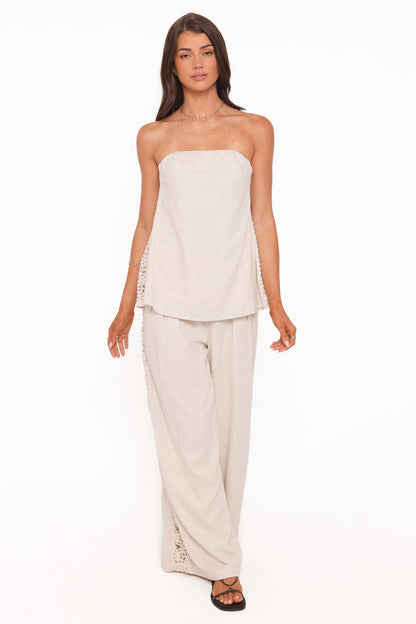 Petal and Pup USA BOTTOMS Arles Wide Leg Pants - Beige Lace
