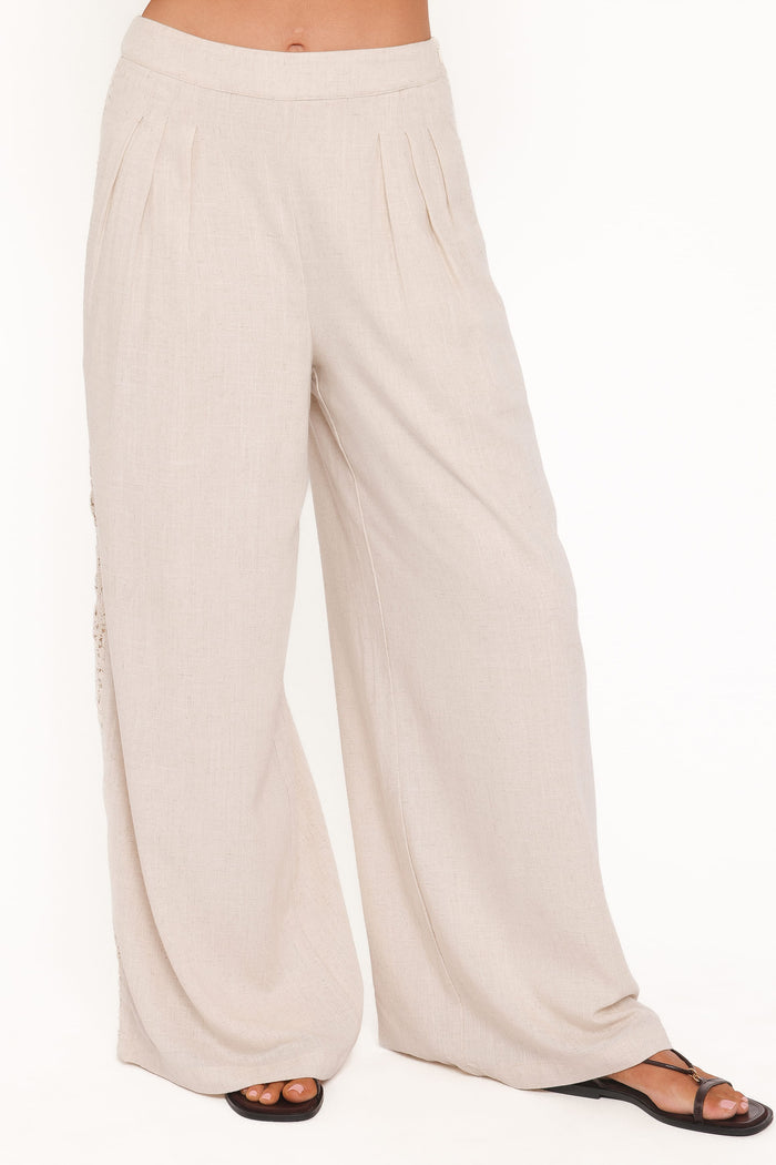 Petal and Pup USA BOTTOMS Arles Wide Leg Pants - Beige Lace