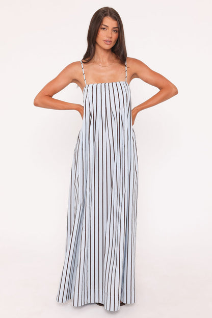Petal and Pup USA DRESSES Arletta Maxi Dress - Blue/Brown Stripe
