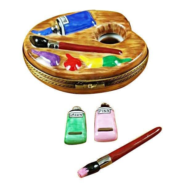 Painter's Palette with Paints Porcelain Limoges Art French Trinket Box
