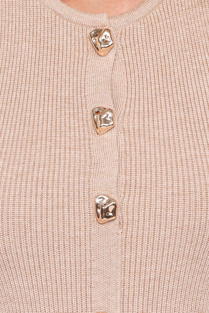 Petal and Pup USA DRESSES Aspen Button Up Knit Dress - Oatmeal