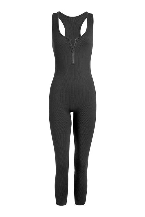 Aubree Ribbed Racer-back Jumpsuit (Black)