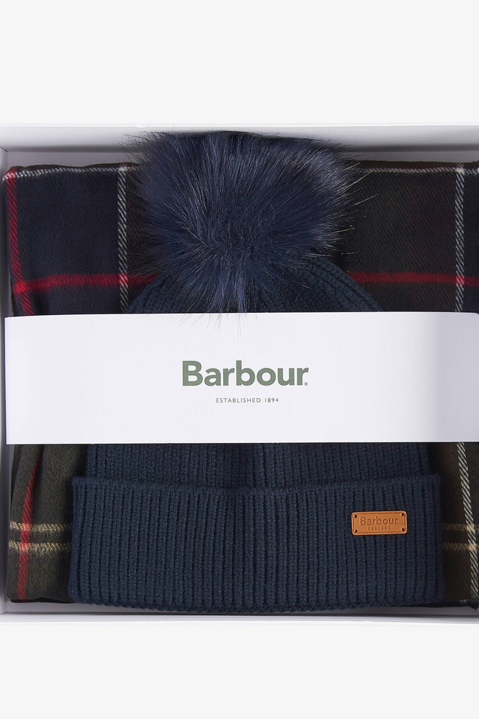 Barbour Dover Beanie & Hailes Scarf Gift Set Classic Tartan LGS0054 boxed Shop Barbour at Dotique