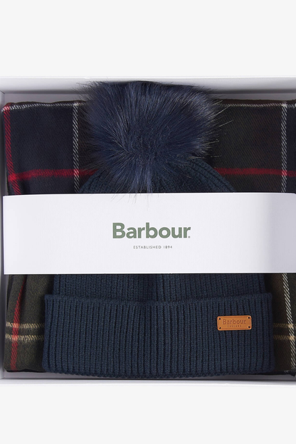 Barbour Dover Beanie & Hailes Scarf Gift Set Classic Tartan LGS0054 boxed Shop Barbour at Dotique