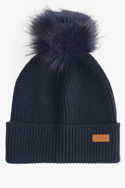 Barbour Dover Beanie & Hailes Scarf Gift Set Classic Tartan LGS0054 navy pom pom beanie Shop Barbour at Dotique