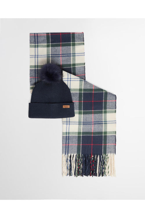 Barbour Dover Beanie & Hailes Scarf Gift Set Light Evergreen LGS0054 tartan beanie and scarf Shop Barbour at Dotique