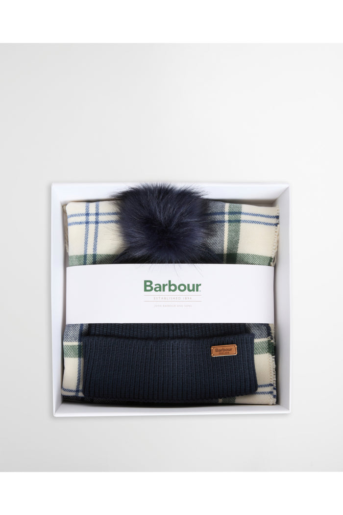 Barbour Dover Beanie & Hailes Scarf Gift Set Light Evergreen LGS0054 boxed Shop Barbour at Dotique