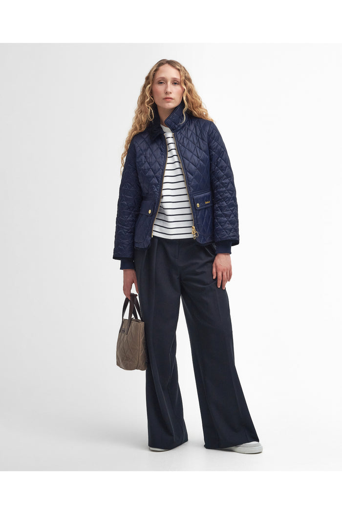 Barbour Fitted Beadnell Quilted Jacket Navy/Classic LQU1765 worn by model Shop Barbour at Dotique