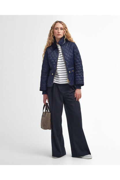 Barbour Fitted Beadnell Quilted Jacket Navy/Classic LQU1765 worn by model Shop Barbour at Dotique