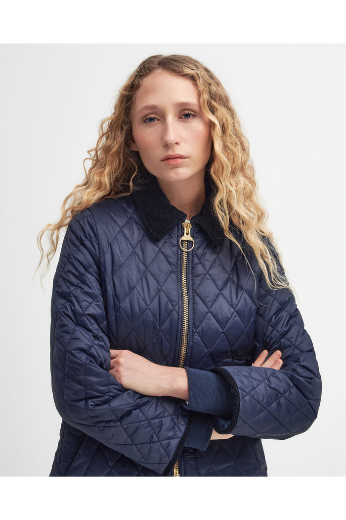 Barbour Fitted Beadnell Quilted Jacket Navy/Classic LQU1765 model Shop Barbour at Dotique