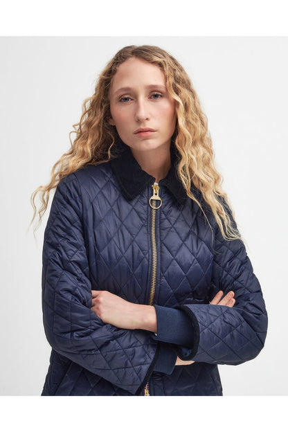 Barbour Fitted Beadnell Quilted Jacket Navy/Classic LQU1765 model Shop Barbour at Dotique