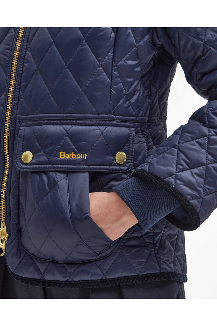 Barbour Fitted Beadnell Quilted Jacket Navy/Classic LQU1765 pocket detail Shop Barbour at Dotique