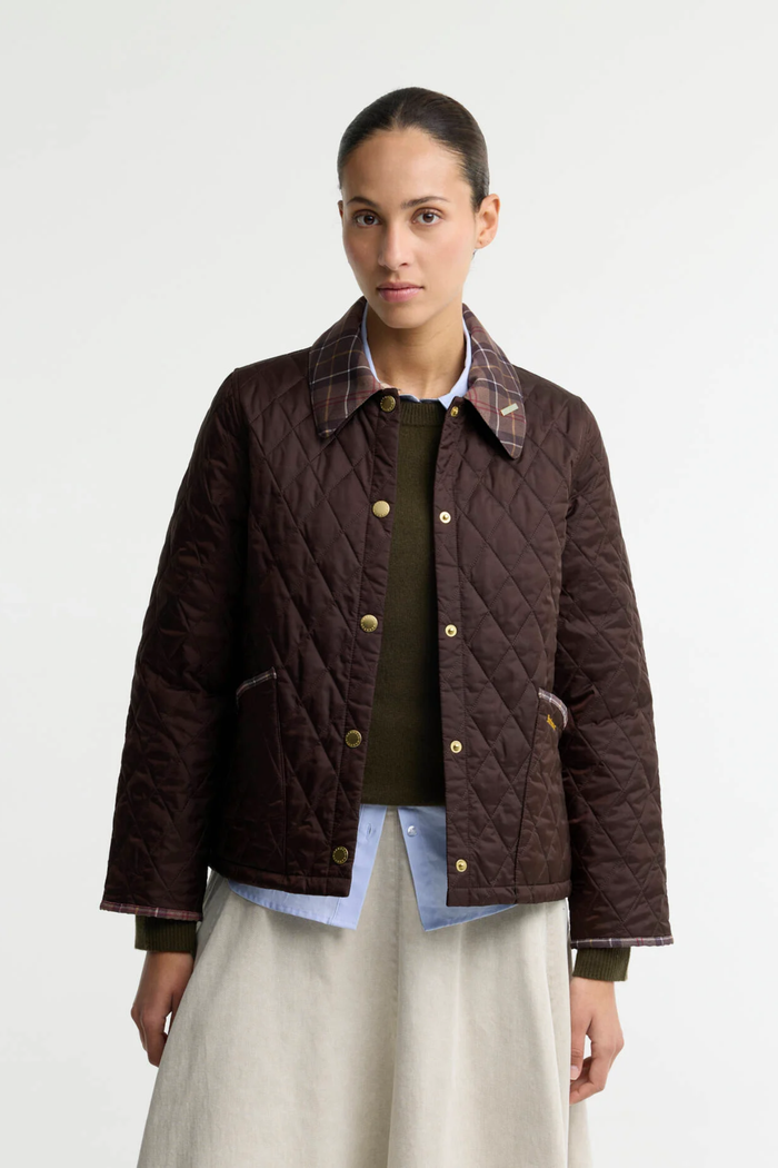 Barbour Icons Tartan Collar Cropped Liddesdale Quilted Jacket Rustic/Muted LQU1934 Shop Barbour at Dotique
