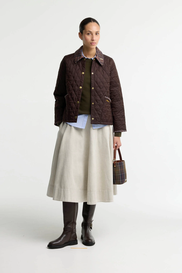 Barbour Icons Tartan Collar Cropped Liddesdale Quilted Jacket Rustic/Muted LQU1934 Shop Barbour at Dotique
