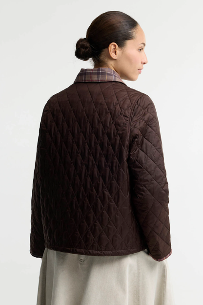 Barbour Icons Tartan Collar Cropped Liddesdale Quilted Jacket Rustic/Muted LQU1934 back view Shop Barbour at Dotique