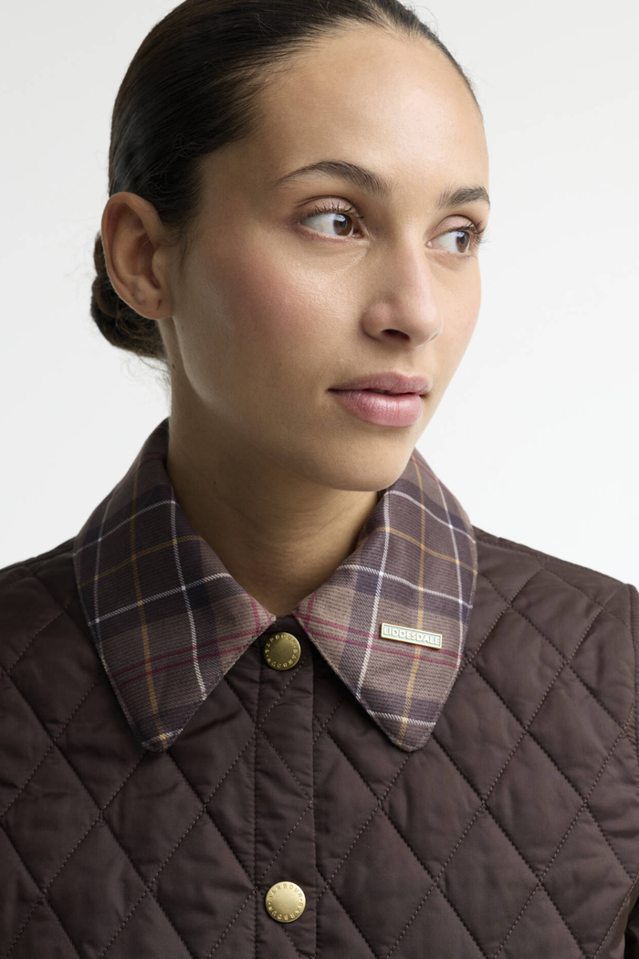 Barbour Icons Tartan Collar Cropped Liddesdale Quilted Jacket Rustic/Muted LQU1934 Shop Barbour at Dotique
