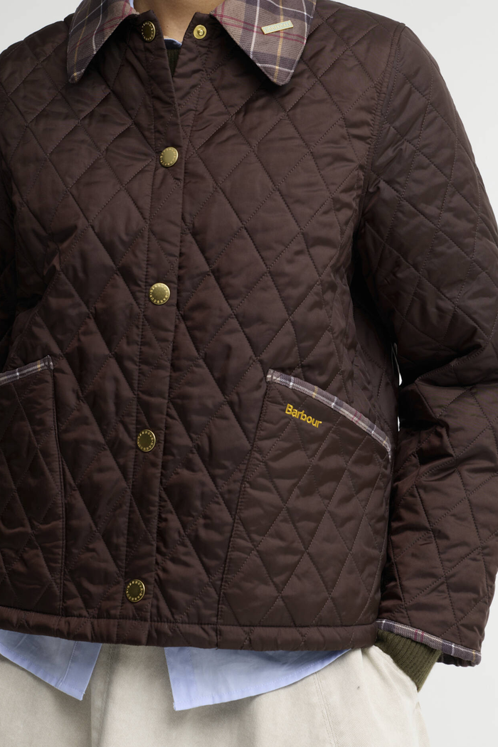 Barbour Icons Tartan Collar Cropped Liddesdale Quilted Jacket Rustic/Muted LQU1934 quilted detail Shop Barbour at Dotique
