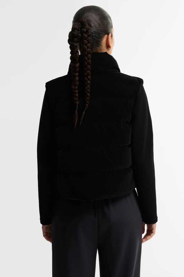 Barbour International Balaton Faux Velvet Quilted Sweat Black LQS0072 back view Shop Barbour International at Dotique