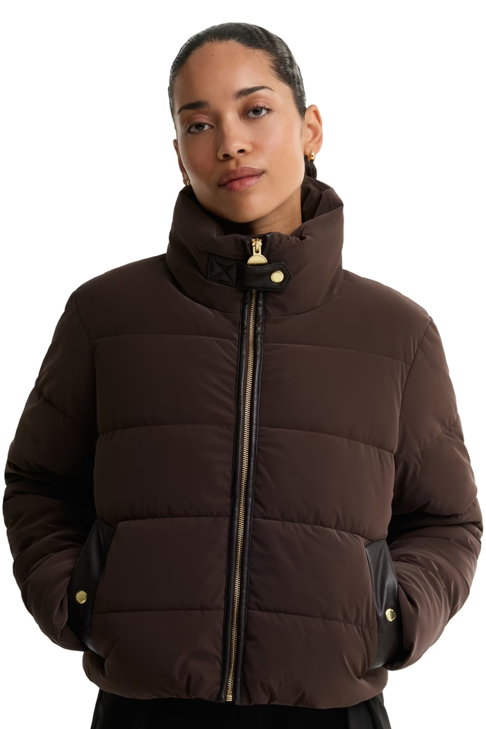 Barbour International Halina Faux Velvet Puffer Jacket Truffle LQU1918 on model Shop Barbour International at Dotique