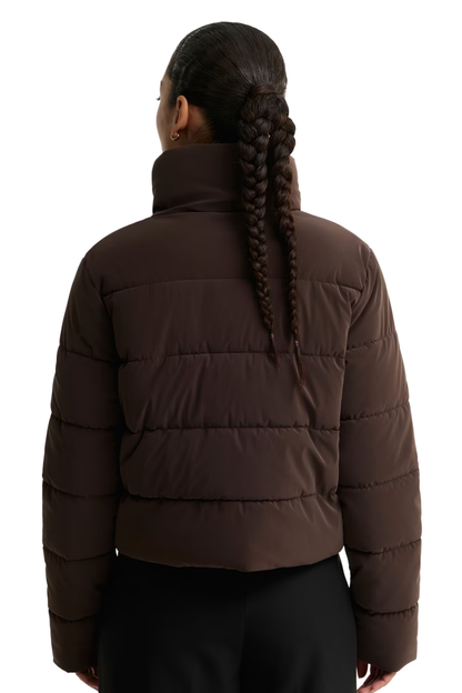 Barbour International Halina Faux Velvet Puffer Jacket Truffle LQU1918 back view Shop Barbour International at Dotique
