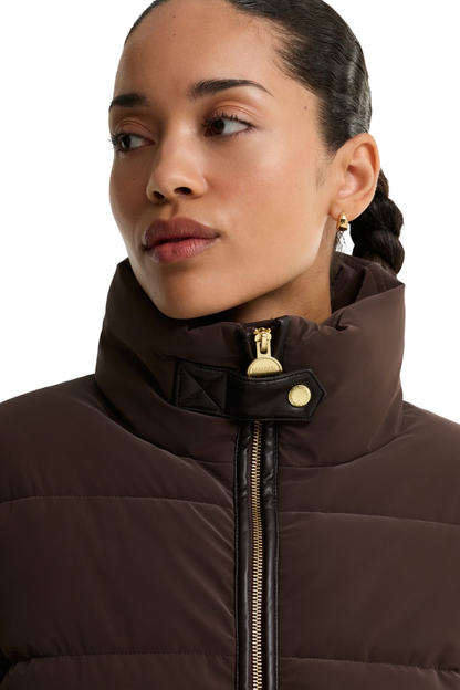Barbour International Halina Faux Velvet Puffer Jacket Truffle LQU1918 close up Shop Barbour International at Dotique