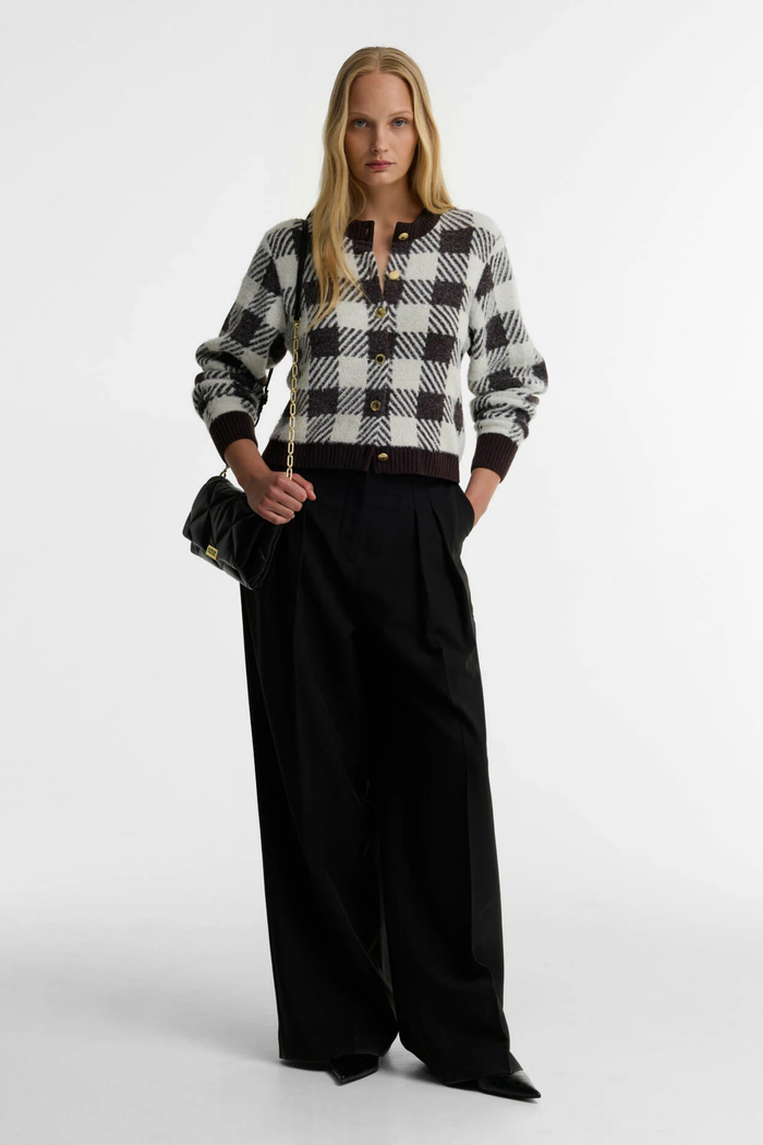 Barbour International Halina Knitted Cardigan Truffle Multi LKN1855 on model Shop Barbour International at Dotique
