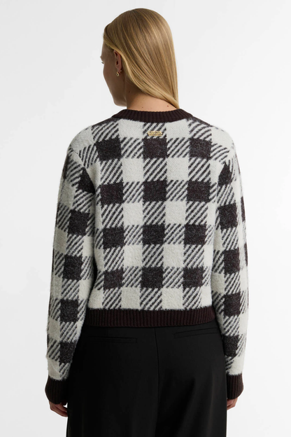 Barbour International Halina Knitted Cardigan Truffle Multi LKN1855 back view Shop Barbour International at Dotique