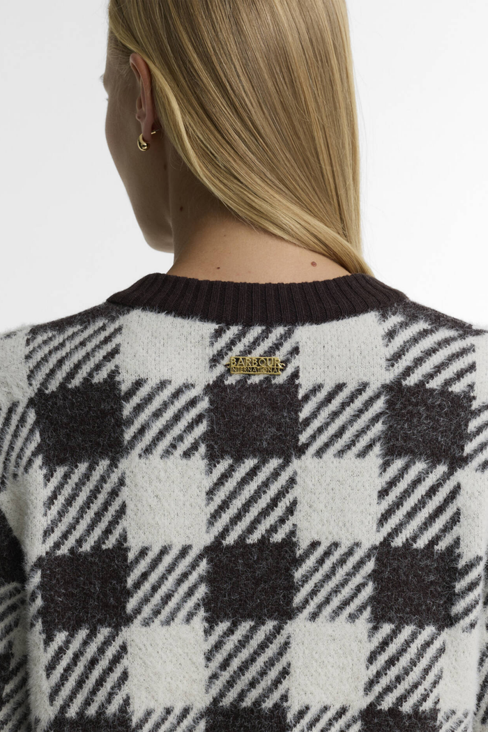 Barbour International Halina Knitted Cardigan Truffle Multi LKN1855 rear view Shop Barbour International at Dotique