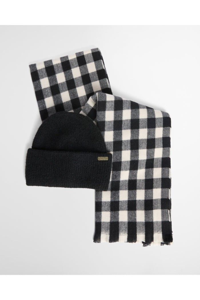 Barbour International Kemora Beanie & Scarf Gift Set Black/Moonbeam LGS0104 Shop Barbour International at Dotique