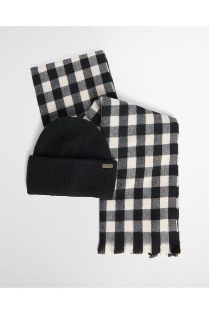 Barbour International Kemora Beanie & Scarf Gift Set Black/Moonbeam LGS0104 Shop Barbour International at Dotique