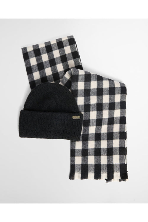 Barbour International Kemora Beanie & Scarf Gift Set Black/Moonbeam LGS0104 Shop Barbour International at Dotique