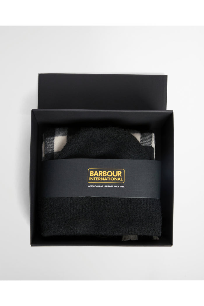 Barbour International Kemora Beanie & Scarf Gift Set Black/Moonbeam LGS0104 boxed. Shop Barbour International at Dotique