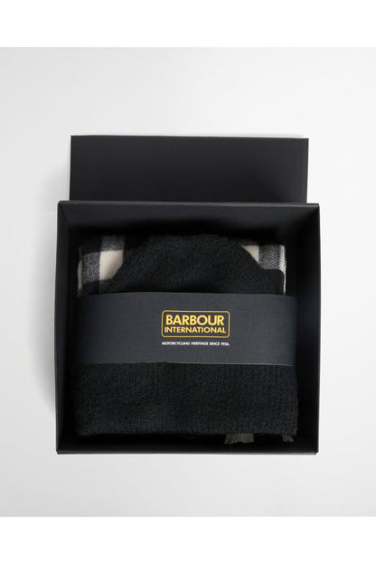 Barbour International Kemora Beanie & Scarf Gift Set Black/Moonbeam LGS0104 boxed. Shop Barbour International at Dotique