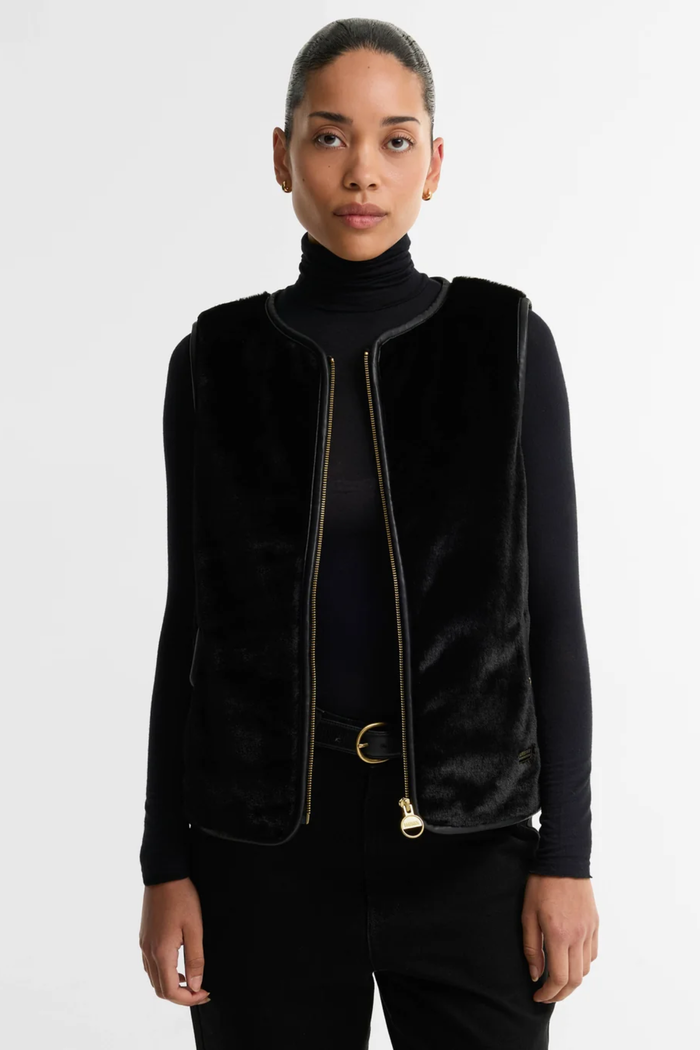 Barbour International Oulton Faux Fur Liner Black LLI0028 on model Shop Barbour International at Dotique