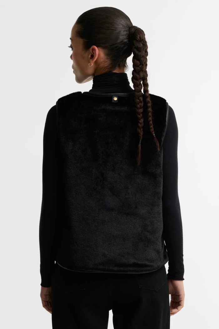 Back view of Barbour International Oulton Faux Fur Liner Black LLI0028 Shop Barbour International at Dotique