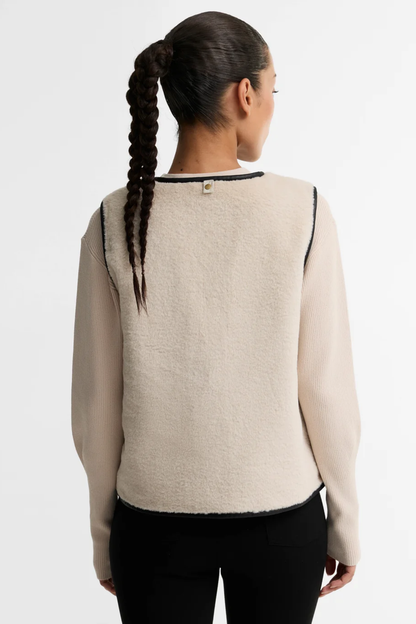 Barbour International Oulton Faux Fur Liner Lt Stone/Black LLI0028 back view Shop Barbour International at Dotique