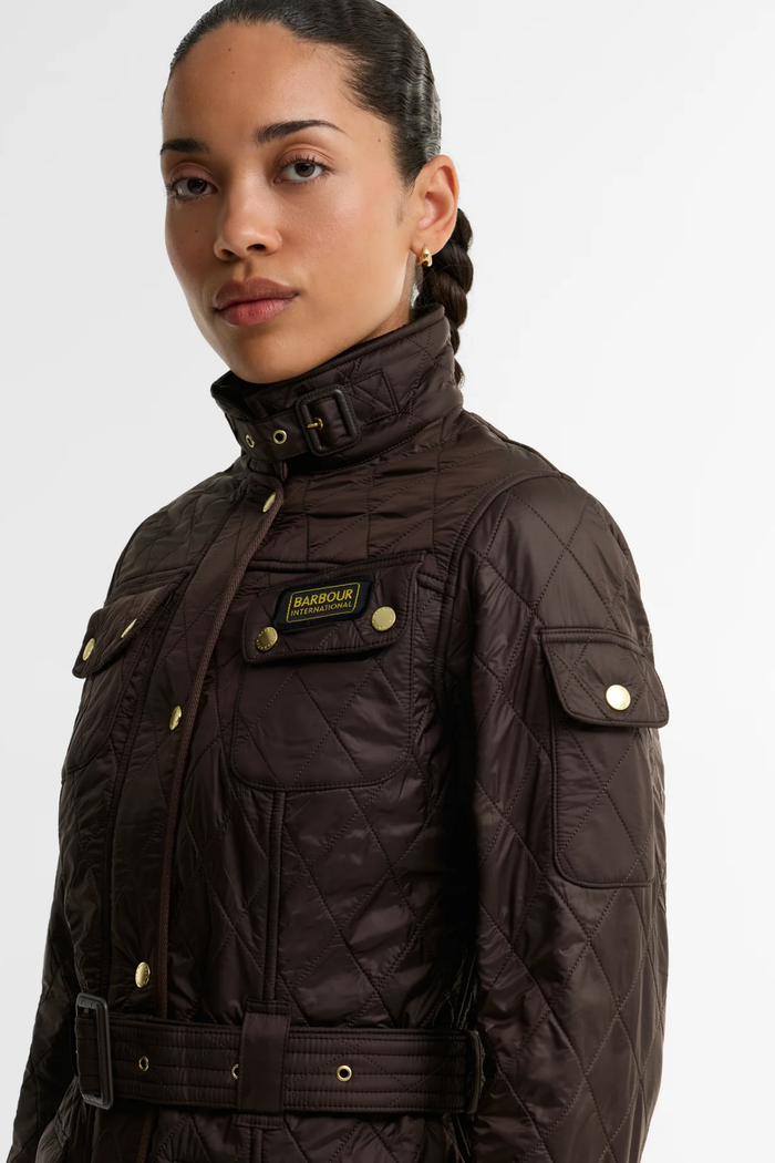 Barbour International Polarquilt Quilted Jacket Truffle LQU0030 on model Shop Barbour International at Dotique