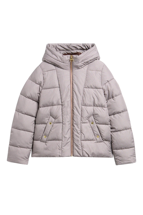Barbour International Printed Brantley Puffer Jacket Truffle Northumberland Check LQU1913 Shop Barbour International Dotique