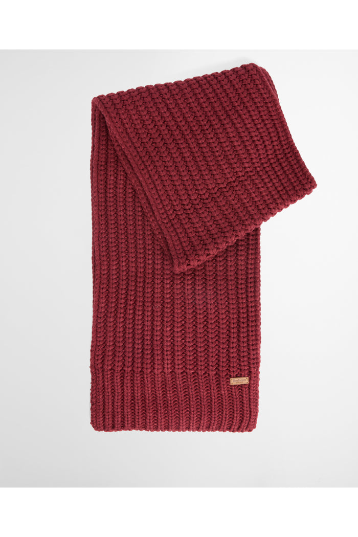 Barbour Saltburn Beanie & Scarf Gift Set Cranberry LGS0023 cranberry knit scarf Shop Barbour at Dotique