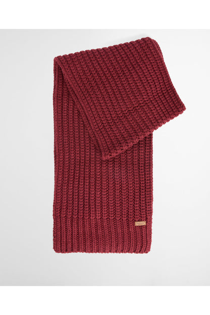 Barbour Saltburn Beanie & Scarf Gift Set Cranberry LGS0023 cranberry knit scarf Shop Barbour at Dotique