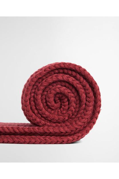 Barbour Saltburn Beanie & Scarf Gift Set Cranberry LGS0023 rolled scarf Shop Barbour at Dotique