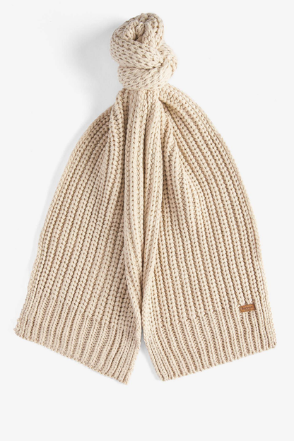 Barbour Saltburn Beanie & Scarf Gift Set Pearl LGS0023 cream rib knit scarf Shop Barbour at Dotique