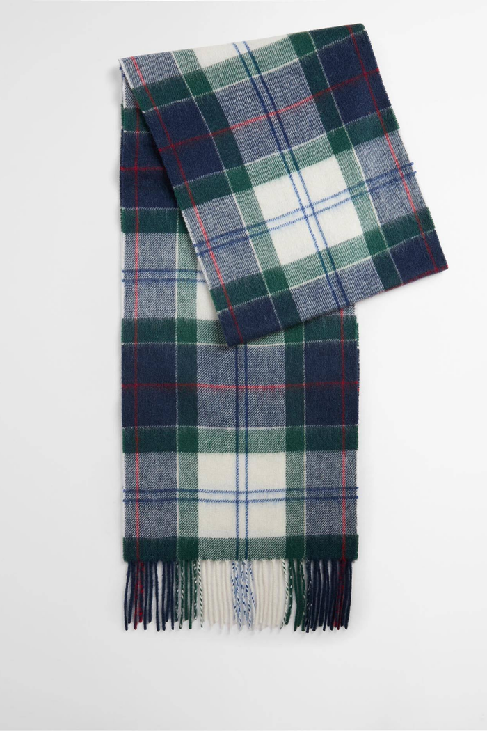 Barbour Tartan Scarf Lt Evergreen Tartan LSC0129 folded green plaid scarf Shop Barbour at Dotique