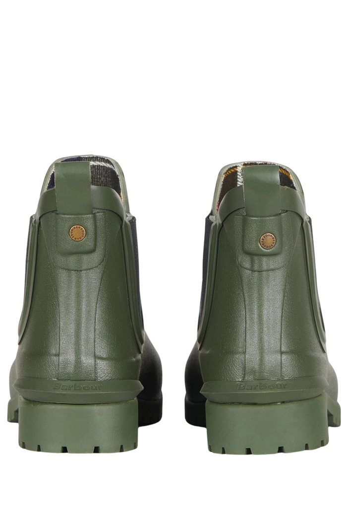 Barbour Wilton Chelsea Welly Olive LRF0066 rear view Shop Barbour at Dotique